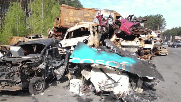 Destroyed and Shot Cars in the City of Irpin Ukraine  the Consequences of the War