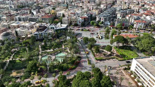 Central street in Alanya aerial view 4 K