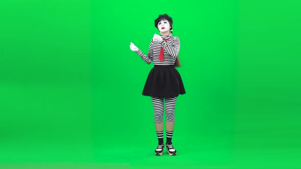 Mime Girl Singing Song and Bowing