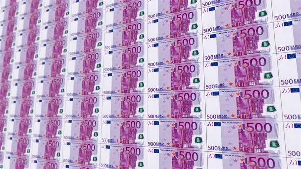 500 Euro Banknote. Vertical. It's Moving To The Right. Looped Animation.