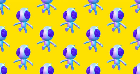 4k motion design. 3d animation seamless pattern. Funny alien in abstract space