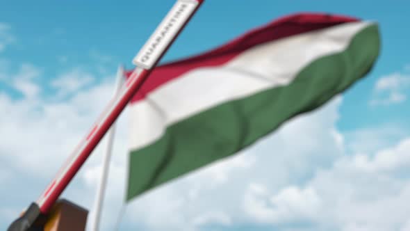 Closed Boom Gate with QUARANTINE Sign at the Hungarian alt