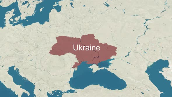 Zoom in to the Map of Ukraine with Text Textless and with Flag