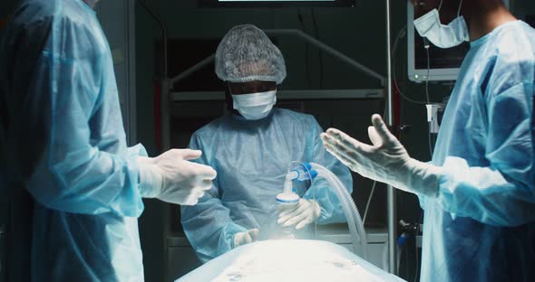 A Team of Surgeons Perform an Operation in a Bright Operating Room