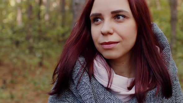 Close up portrait of attractive woman. Smiling brunette confident pretty.