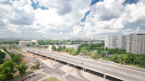 Traffic on the Elevated Road Timelapse Overpass on Yaroslavl Highway in Moscow