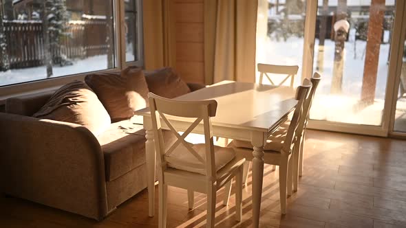 Light Interior Design of Living Room Country Wooden House in the Scandinavian Style