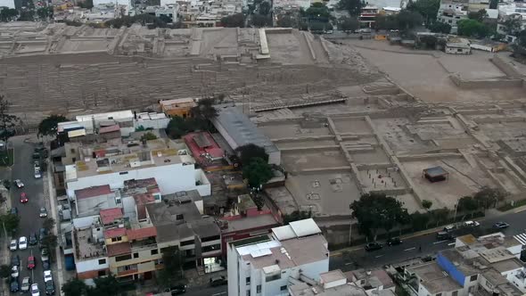 Aerial View Of Huaca Pucllana Pyramid In The Miraflores District Of Central Lima In Peru.