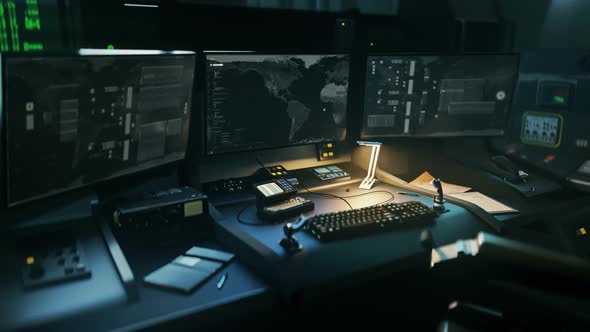 Spy Satellite Scanning Worldwide Map In Intelligence Agency Control Room alt