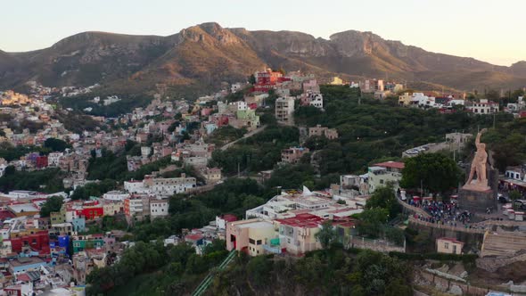 AERIAL: Guanajuato City and The Pipila, Mexico (Flying Around)