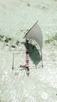 Vertical Video Boats in the Ocean Near the Coast of Zanzibar Tanzania