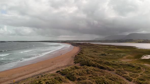 Sligo, Wild Atlantic Way, Ireland -  Aerial view of Streedagh surf beach