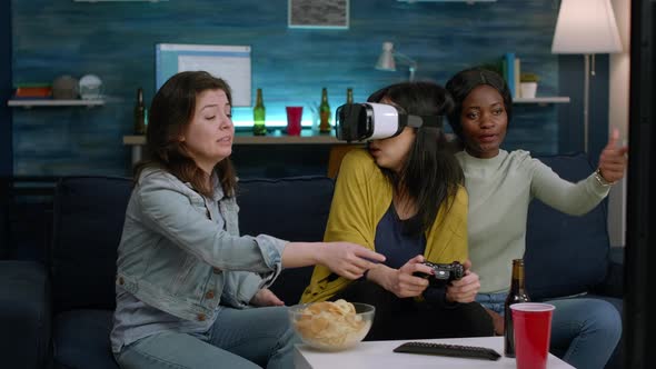 Multiethnic Friends Experiencing Virtual Reality Losing Video Game