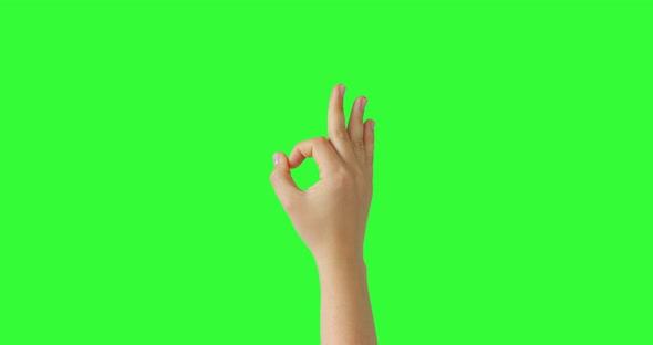 Isolated Woman Hand Showing The A-Ok,  Ok or Good Sign Symbol, Green Screen Compositing