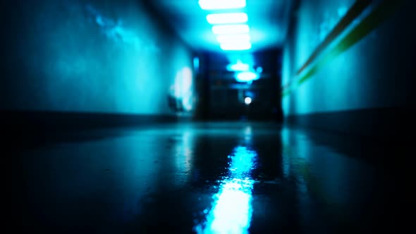 Empty Dark Hospital Laboratory Corridor alt