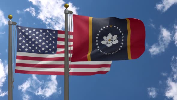 Usa Flag Vs Mississippi State Flag  On Flagpole