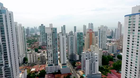 Aerial drone footage of residential buildings area in Panama city