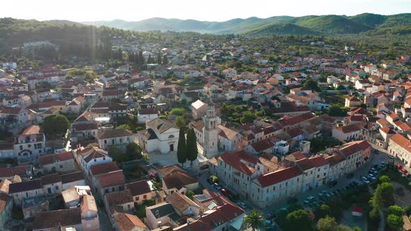 Aerial View of Vela Luka Town on Korcula Island Croatia