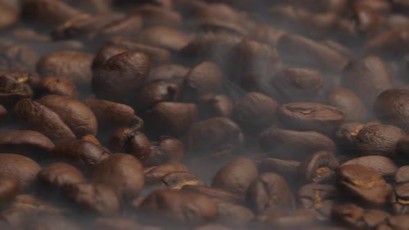 Coffee Beans Fresh Roast Rotating With Smoke