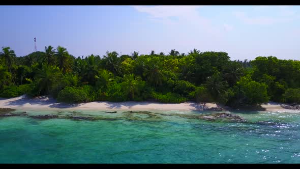 Aerial top down panorama of tropical sea view beach adventure by aqua blue ocean with white sand bac