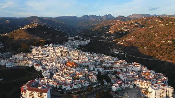 Aerial Drone View of Spanish Town in Spain, Torrox, Costa Del Sol Mountains, Andalusia (Andalucia),