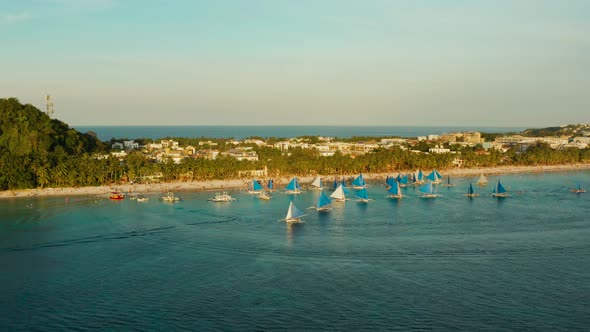 Tropical Beach and Sailing Boats Boracay Philippines