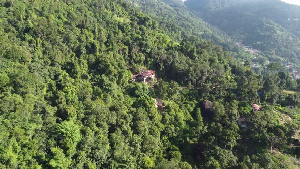 Aerial view chinese temple at the hill