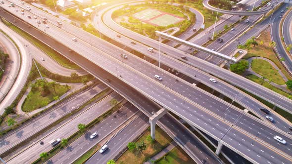 4K : Aerial drone hyperlapse video of elevated toll road junction