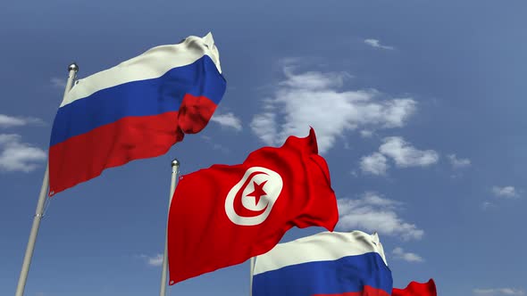 Many Flags of Tunisia and Russia