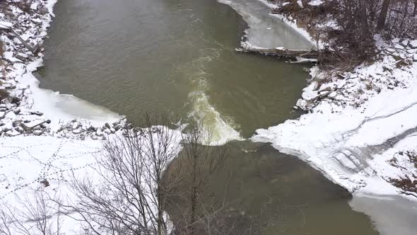 scenic winter washed out road aerial