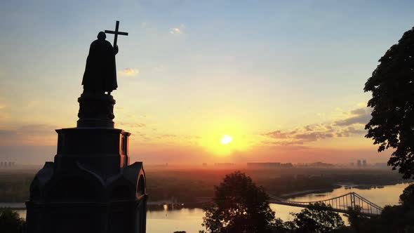 Kyiv, Ukraine : Monument To Vladimir the Great at Dawn in the Morning.