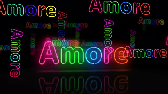 Amore love symbol glowing neon 3d lights