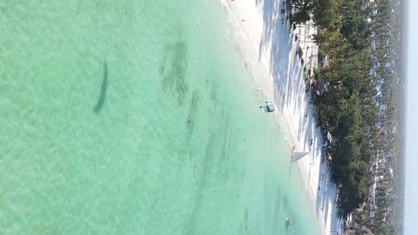 Vertical Video Kitesurfing Near the Shore of Zanzibar Tanzania Aerial View