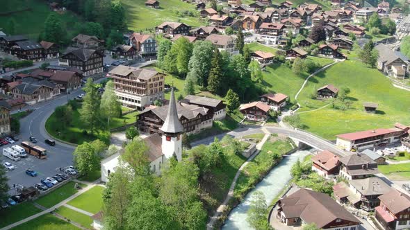 Lauterbrunnen village in Bernese Alps, aerial view, Switzerland, Europe