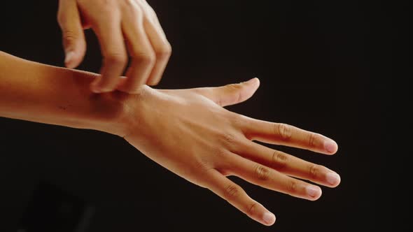 Black Skin Texture Closeup Hand Palm on Black Background