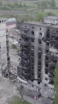 Vertical Video of a House Destroyed By the War in Ukraine