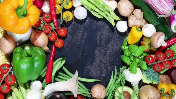Frame of Fresh Organic Vegetables on a Black Background.