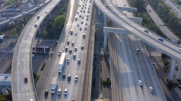 Drone footage of top view of Highway road junctions.