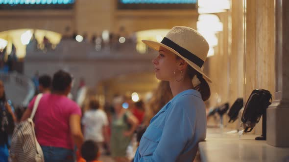 Attractive tourist waiting in Grand Central Terminal