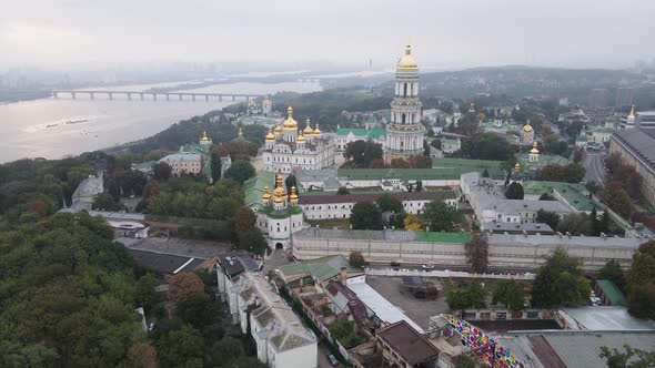 Kyiv, Ukraine Aerial View in Autumn : Kyiv-Pechersk Lavra. Kiev