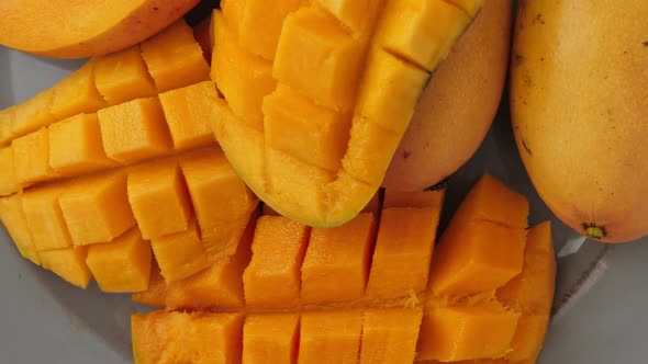 Yellow Ripe Cut Mango on Plate