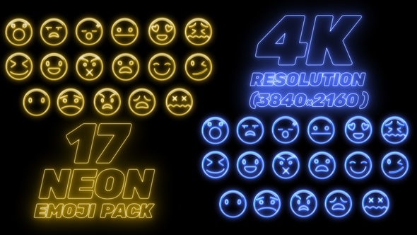 17 Neon Emoji Pack 4K