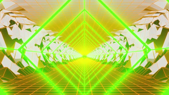 Neon Green Toxic Rhombus Vj Loop Background Tunnel With Mountains HD