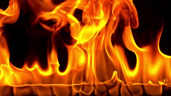 Fire Flames in 1000Fps Super Slow Motion Isolated on Black Background