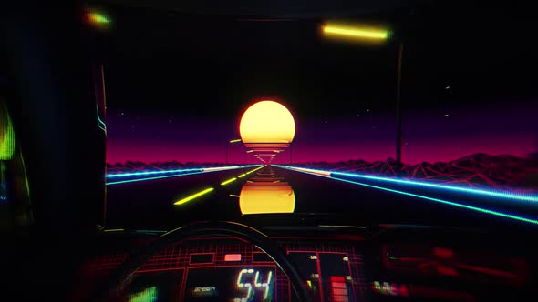 Retro 80s Synthwave Highway Drive