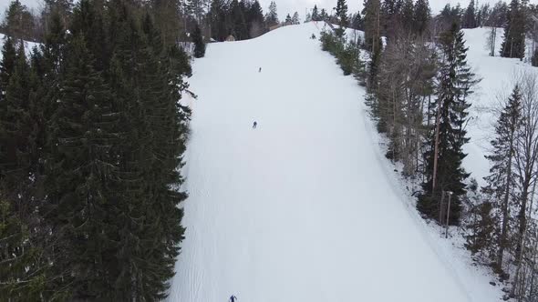 Aerial View of Downhill Skiing at Local Ski Resort, Ski Lift, Russia, Leningrdaskaya Oblast, Village