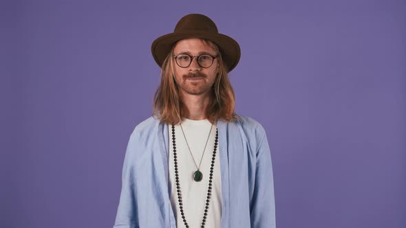 Handsome Man Model in Casual Clothes Glasses and Bijouterie