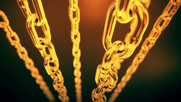 Endless closeup animation of spinning around golden chains. Loopable. HD