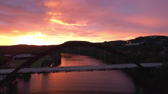 Sunset at Pennybacker Bridge, Austin TX drone footage