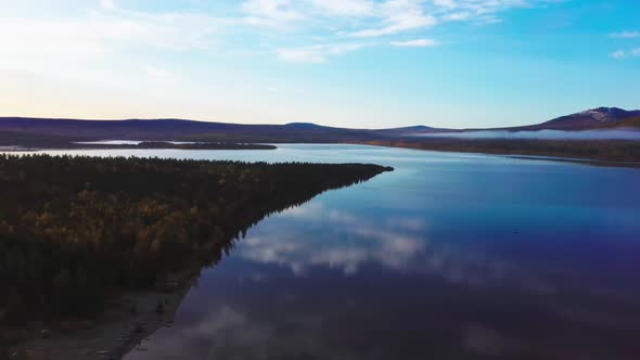 Aerial Video of Beautiful Mountain Lake on a Frosty Autumn Morning